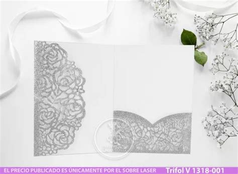 Invitaciones Sobres Corte Laser Trifold Glitter En Venta En