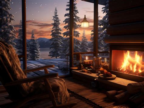 Premium Photo | Winter cabin in a snowy forest with a warm fireplace