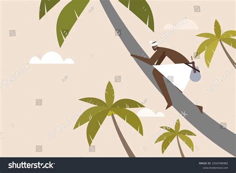 Illustration Toddy Tapper Climbing Coconut Trees Stock Vector Royalty