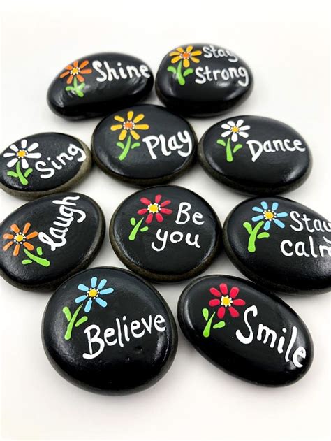 Encouragement Stones With Flowers Set Of 10 Affirmation Pocket Rocks