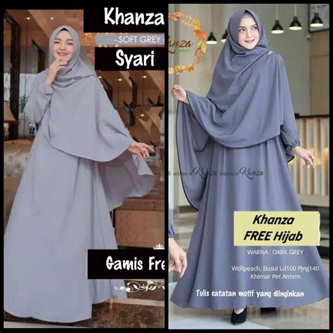 Jual Khanza FREE Hijab Baju Gamis Dress Syari Wanita Busui L XL XXL