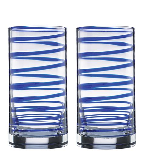 Kate Spade New York Charlotte Street Blue Spiral Highball Glass Pair Dillards