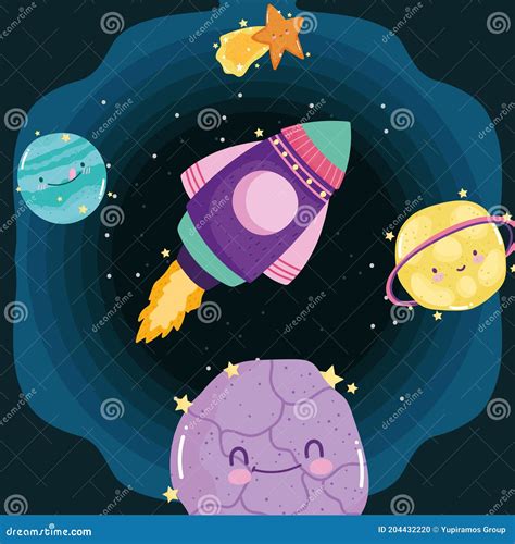 Space Solar System Planets Star Spaceship Adventure Cute Cartoon Stock ...