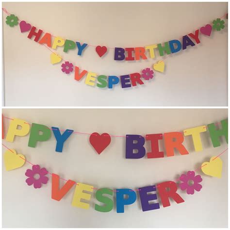 Personalised Birthday Bunting In Rainbow Colours With Hearts And