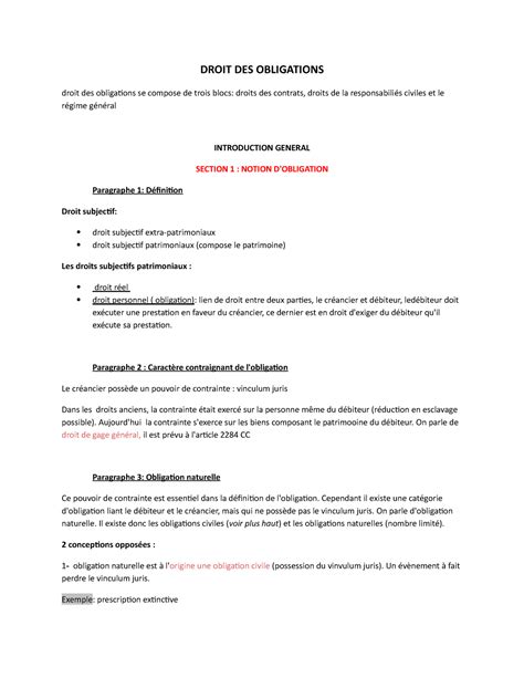 Droit Des Oblig Wps Office Droit Des Obligations Droit Des