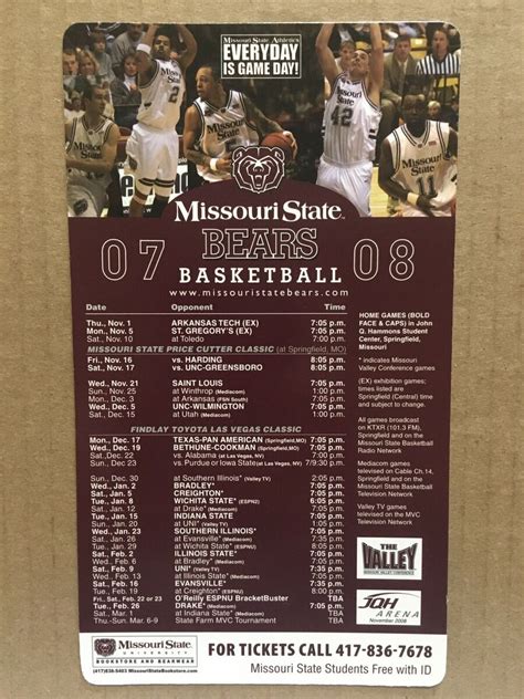 200708 Missouri State Bears Basketball Magnet Schedule Everyday Is Game ...