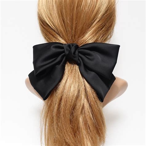 Silk Satin Big K Bow Barrette Glossy Satin Women Hair Accessory For Women