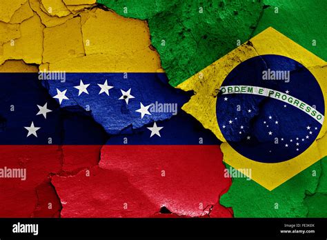 Flags Of Venezuela And Brazil Painted On Cracked Wall Stock Photo Alamy