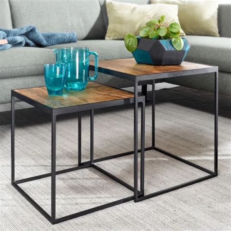 FINEBUY TABLES GIGOGNES Bois Massif Carré Table d appoint Basse Moderne