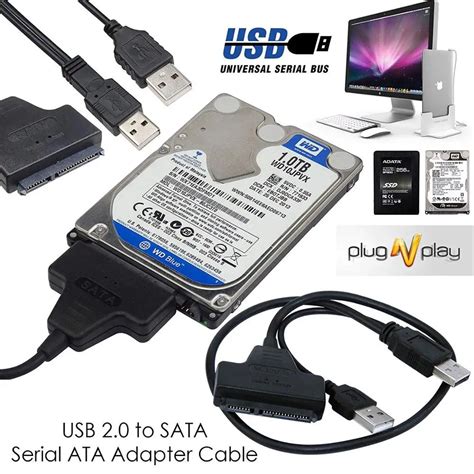 External Hard Drive Converter Usb 20 To 22 Pin Sata Adapter Cable With Extra Usb Power Cable