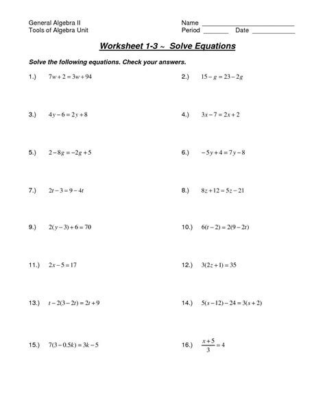 Equations With Variables On Both Sides Worksheet With Answers