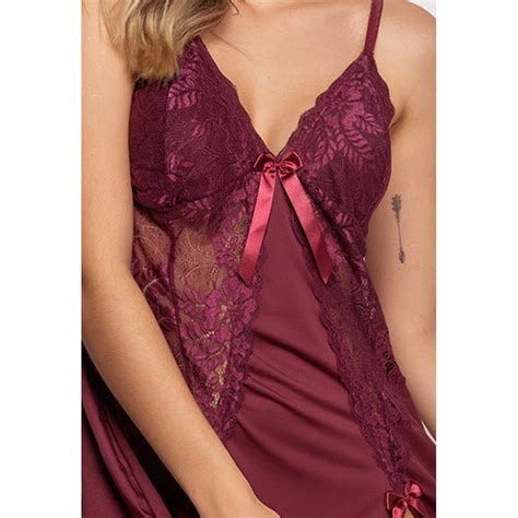Camisola Liganete Sexy Em Renda Vinho I01 COMPRA FACIL LINGERIE