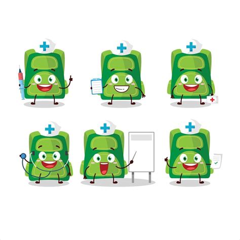 Doctor Profession Emoticon With Green School Bag Cartoon Character