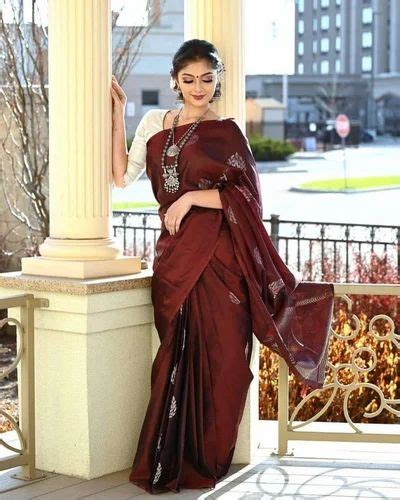 Printed Brown Banarasi Silk Saree 5 5 M Separate Blouse Piece At Rs