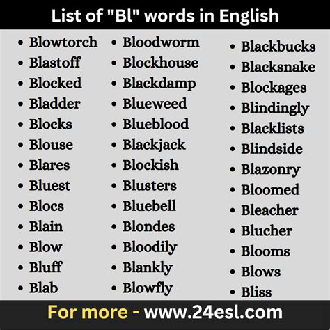 List Of Bl Words In English 24esl