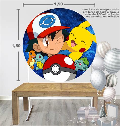 Painel D Festa Redondo Malha Sublimado Pokemon Emi Tweety