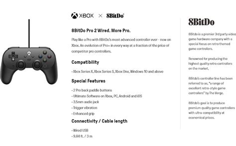 8bitdo Pro 2 Wired Controller For Xbox Series X Xbox Series S Xbox One And Windows 10 Amazon