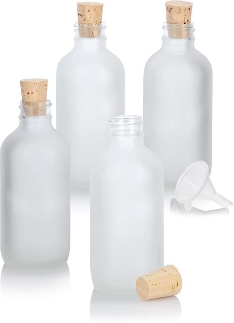 Juvitus 4 Oz 120 Ml Frosted Clear Glass Boston Round Empty Bottle With Cork