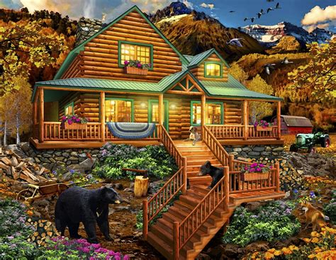 Sunsout Inc Mountain Cabin Visitors Pc Large Pieces Jigsaw