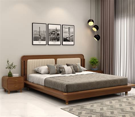 Buy Lotus Premium Ash Wood Bed With Brass Inlay Queen Size Teak