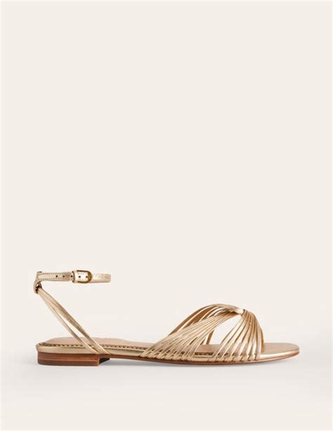 Twist Front Sandals Gold Metallic Leather Boden UK