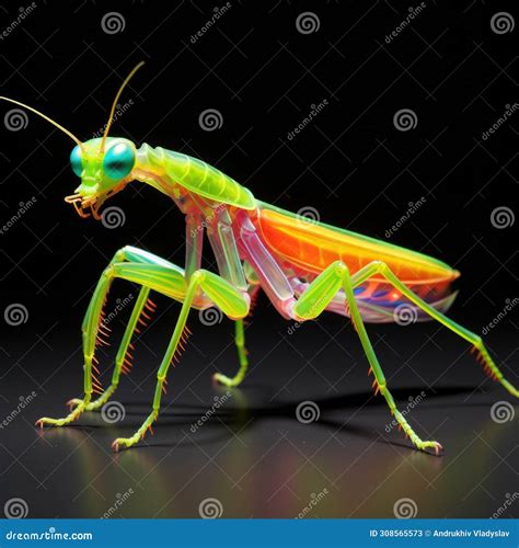 Realistic Lifelike Praying Mantis In Fluorescent Electric Highlighters