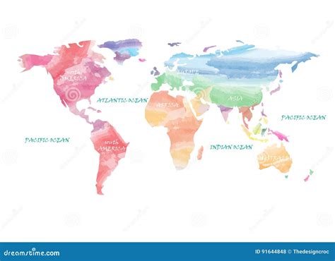 Colorful World Map Artistic Watercolor Stock Vector Illustration Of