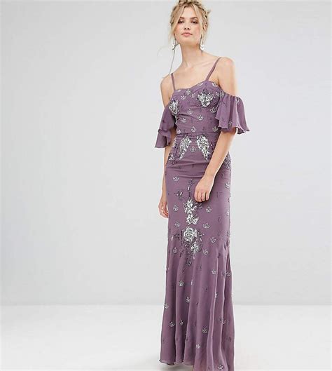 Maya Tall All Over Embellished Corset Top Maxi Dress With Cold Shoulder