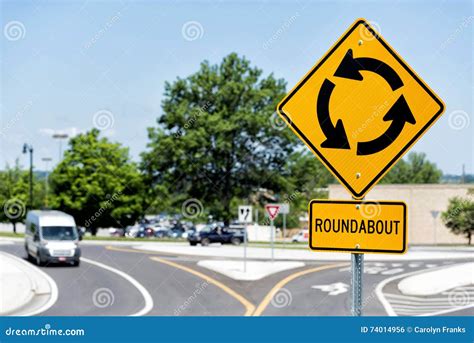 Roundabout Sign At Intersection Stock Photo Image Of Daylight Truck