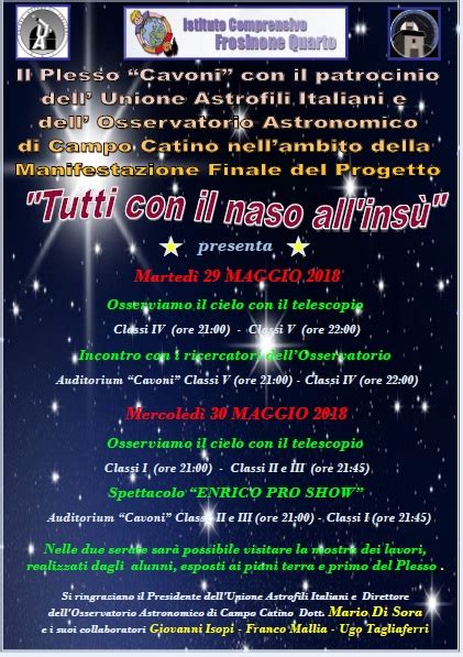 SI CONCLUDE CON DUE SERATE AL TELESCOPIO IL PROGETTO TUTTI CON IL NASO