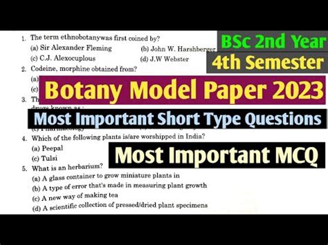 Bsc 4th Semester Botany Model Paper 2023 Botany Model Paper Bsc 4th