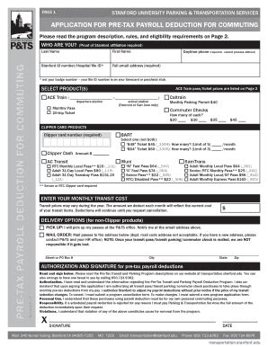 Fillable Online Transportation Stanford Application For Pre Tax Payroll