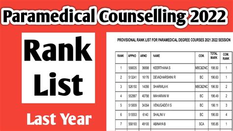 Tn Paramedical Counselling Rank List Last Year Rank Update