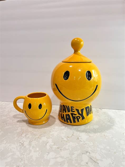 Vintage Mccoy Pottery Happy Face Cookue Jar And Mug Etsy