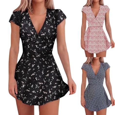 ROBE COURTE La Mode Avec Col En V Et Imprim Floral Pour Femmes Tailles