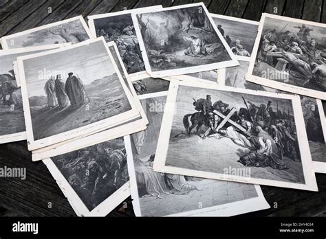 Collection of Pages from a Bible with Illustrations of Bible Stories by Gustave dore Stock Photo ...