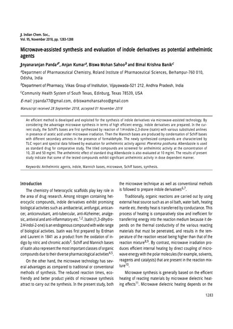 PDF Microwave Assisted Synthesis And Evaluation Of Indole Derivatives