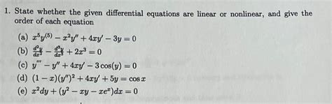 Solved 1 State Whether The Given Differential Equations