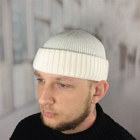 Mens Beanie White Short Beanie Hat Mini Fisherman Hat Wool Spring Hats