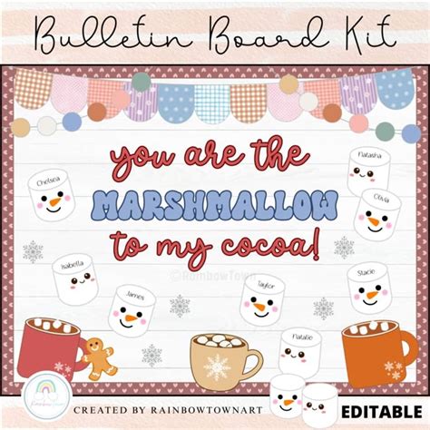 Hot Cocoa Bulletin Board Winter Door Decor Kit January February Decorations