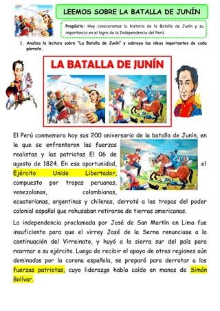 Ficha Lun Fecha C Vica Leemos Sobre La Batalla De Jun N Docx