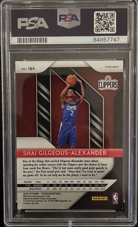 Panini Prizm Shai Gilgeous Alexander Rc Silver Prizm Psa Ebay