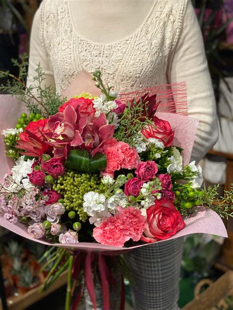 Deep Passion Flower Bouquet With Orchids