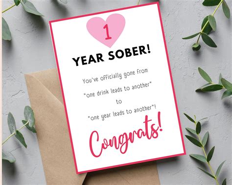 1 Year Sober Printable Card Digital Sobriety Card Soberversary Etsy