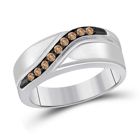 Sterling Silver Mens Round Brown Diamond Wedding Anniversary Ring 1 4