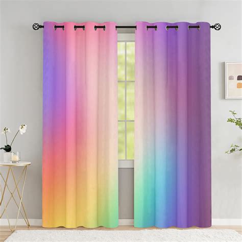 Rainbow Window Curtains Color Gradient Colorful Blackout Curtain For Bedroom Girls Room Decor