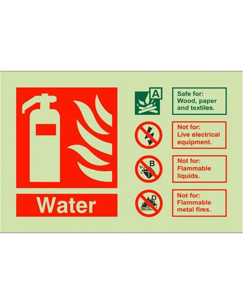 Glow In The Dark Water Fire Extinguisher Sign Class B