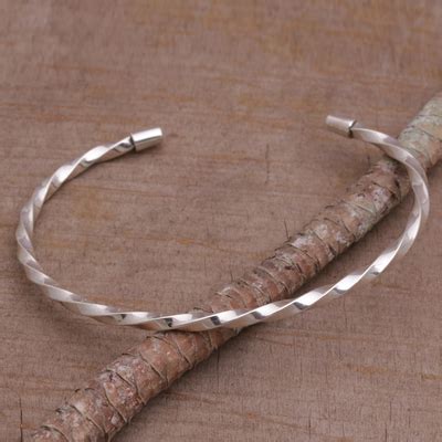 Sterling Silver Twisted Cuff Bracelet From Bali Shimmering Twist