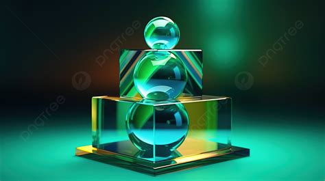 Abstract 3d Composition Of Geometric Shapes On A Glass Surface In