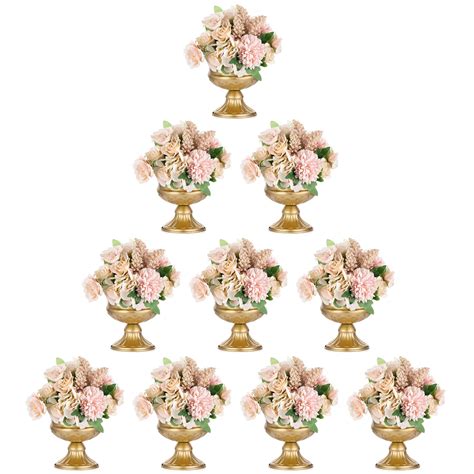 Metal Vases for Table Centerpieces, Hewory Gold Compote Pedestal Vase